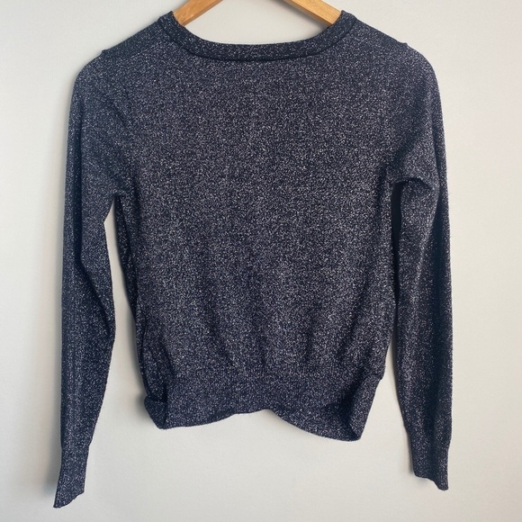 Molly Bracken Women's Black Front Twist Knot Silver Glitter Lightweight Sweater - Picture 6 of 12